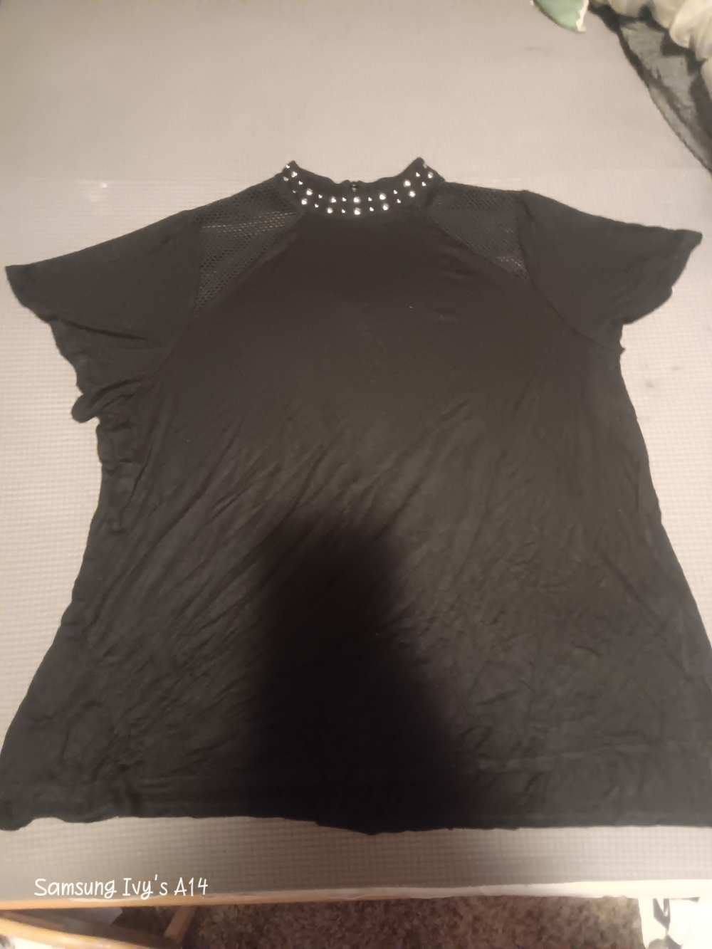 Belldini Black Short Sleeve Top with Studded Collar